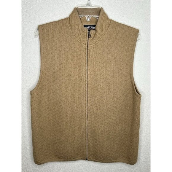 Woolrich Sweaters - Woolrich Sweater Vest Womens Large Wool Camel Tan Full Zip Mock Neck Classic L